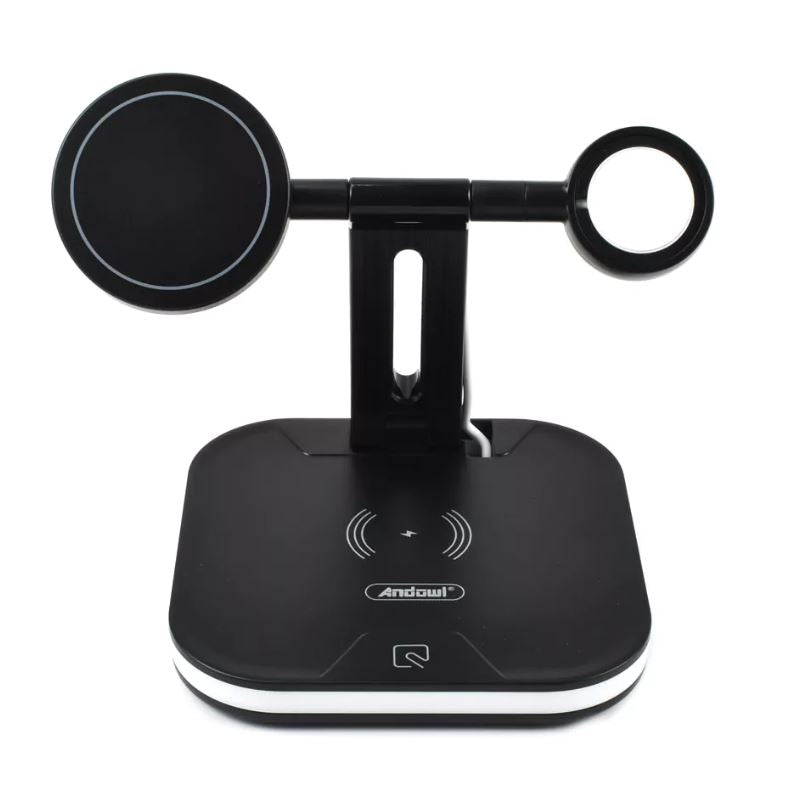Stazione di ricarica wireless magnetica nera con base e supporto circolare