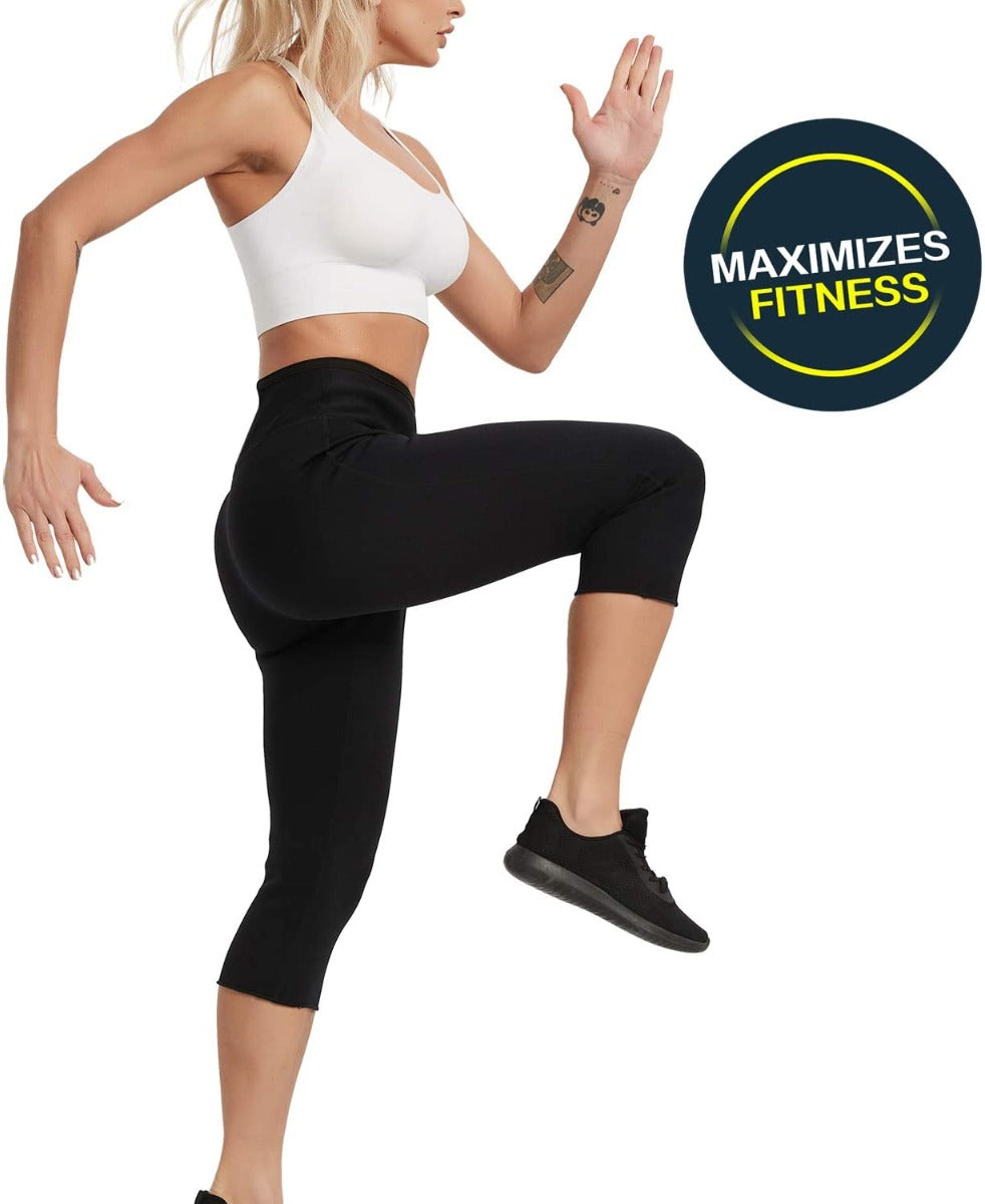 Leggings termici neri a vita alta, 3/4 elasticizzati, vestibilità aderente