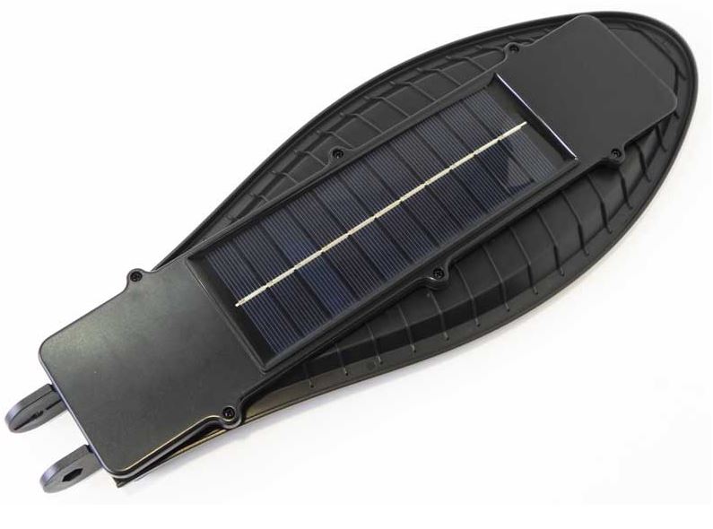 Lampione solare LED nero con pannello solare integrato e supporti laterali