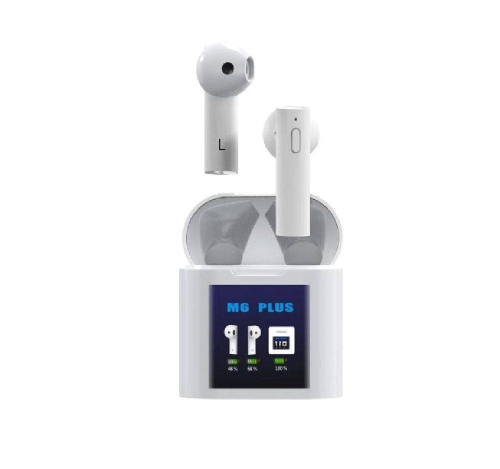 Auricolari TWS bianchi con custodia bianca e display LED “M6 PLUS”