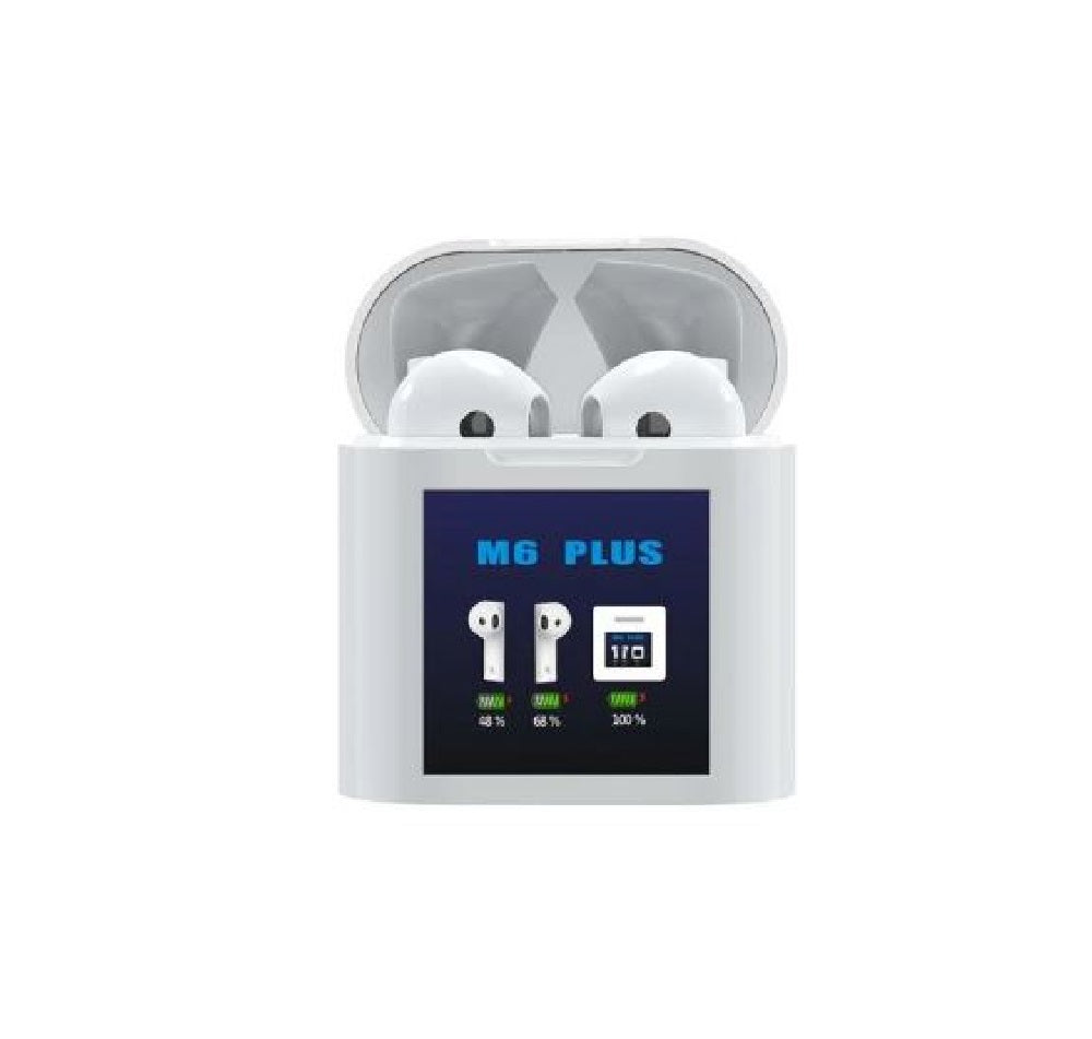 Auricolari TWS bianchi in custodia bianca con display LED “M6 PLUS”
