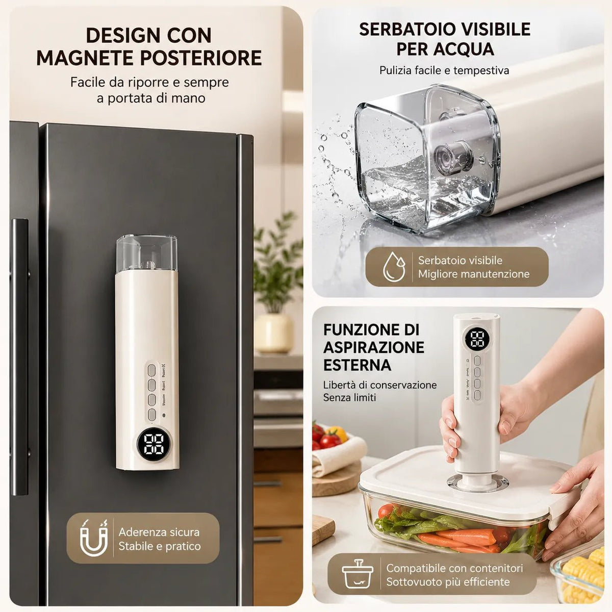 Macchina Sottovuoto Portatile Senza Fili Ricaricabile USB con Display LED Digitale | Sigillatrice Sottovuoto per Alimenti Umidi e Secchi Wet & Dry - | Prendilo Subito