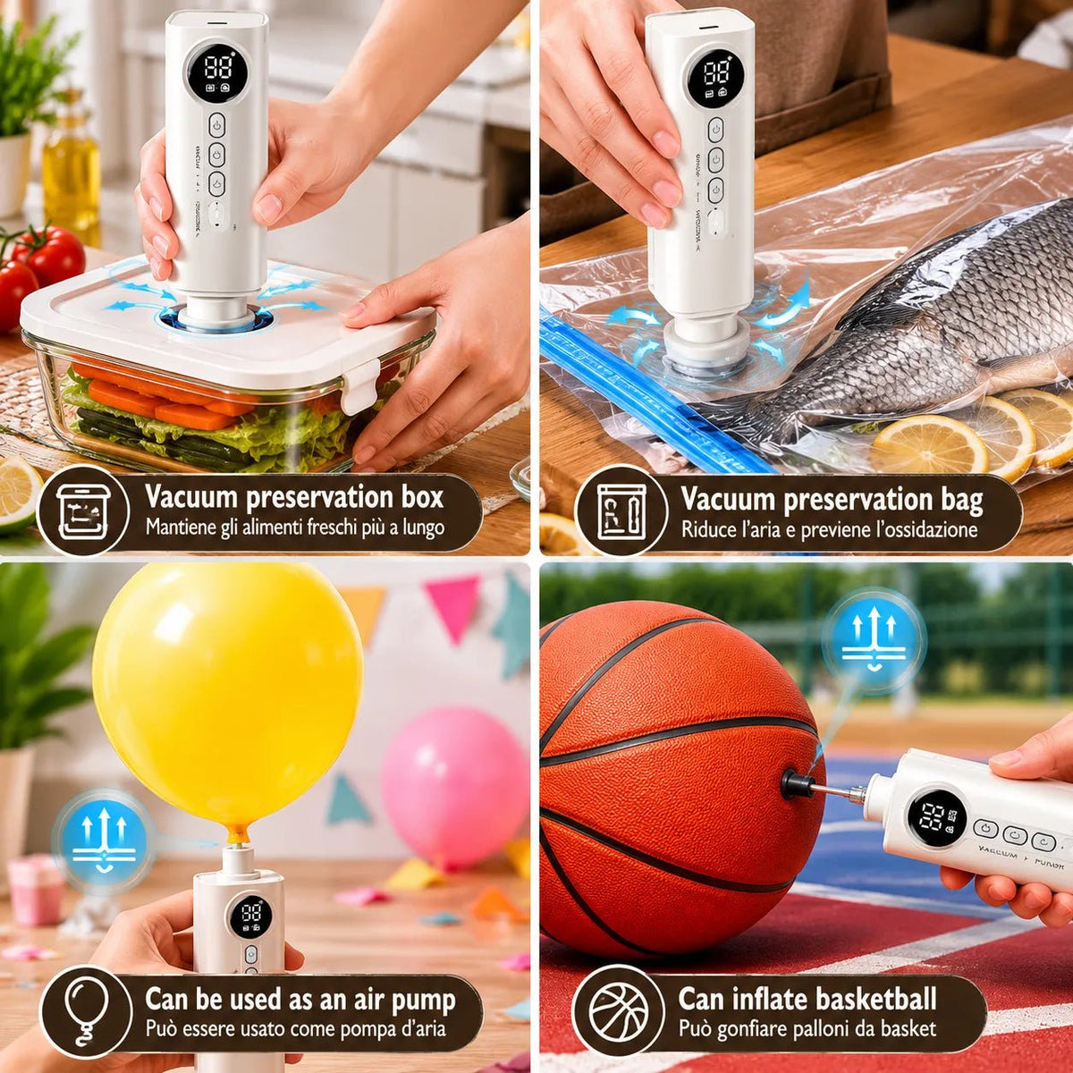 Macchina Sottovuoto Portatile Senza Fili Ricaricabile USB con Display LED Digitale | Sigillatrice Sottovuoto per Alimenti Umidi e Secchi Wet & Dry - | Prendilo Subito