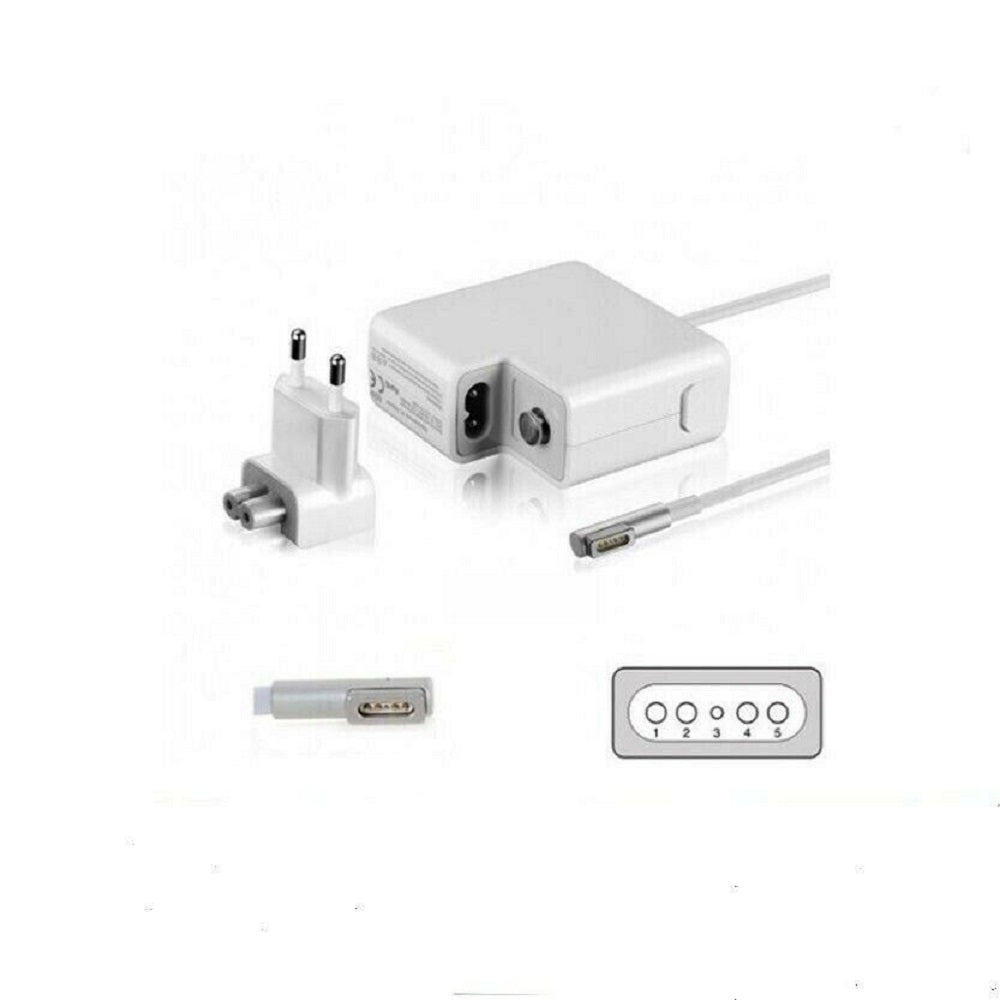 Alimentatore laptop MagSafe 1 compatibile, bianco, con cavo e connettori