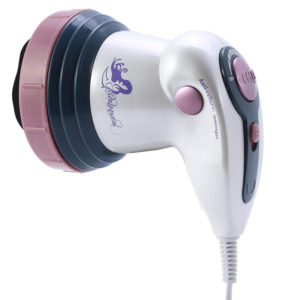 Massaggiatore anticellulite bianco con anello rosa e tasto di accensione