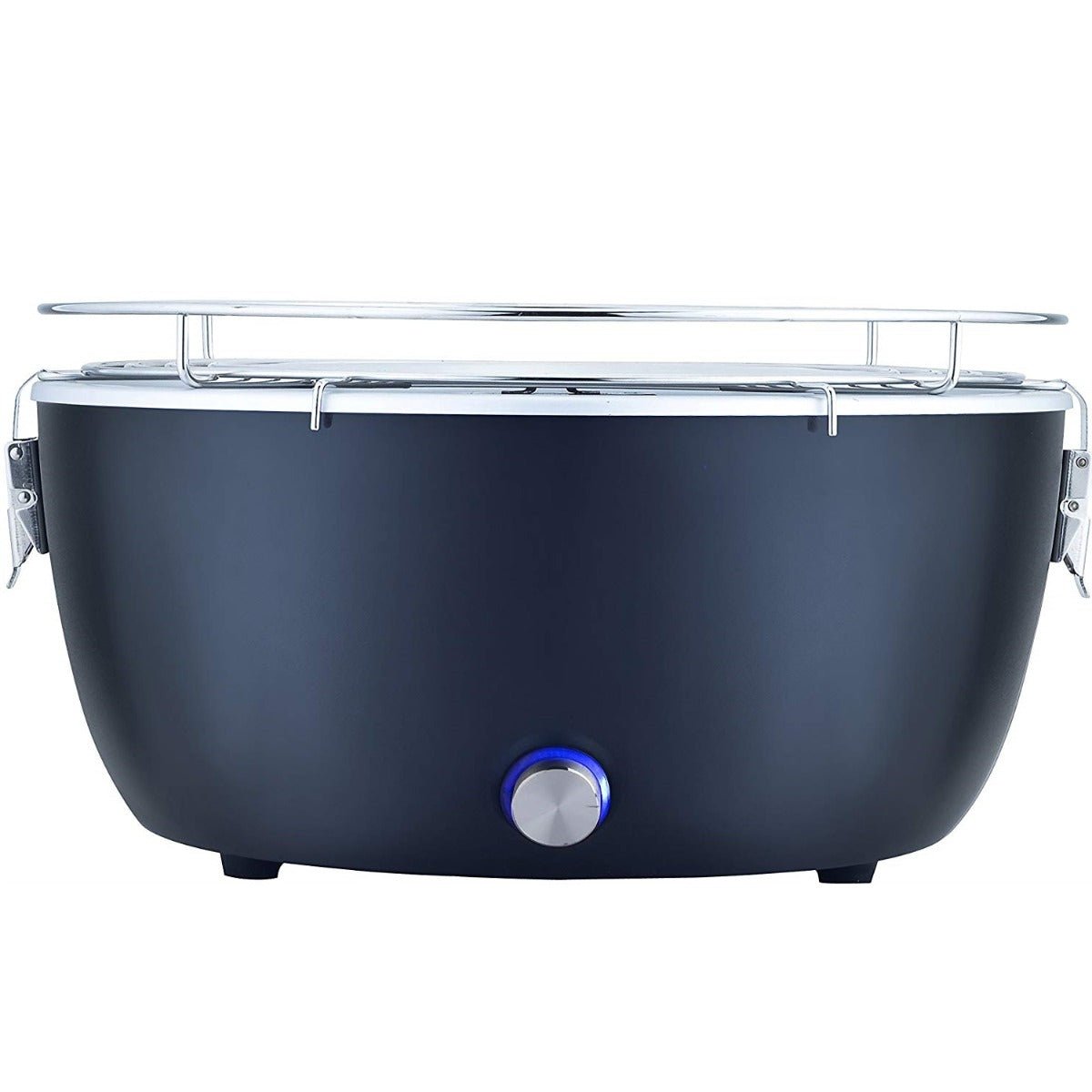 Bistecchiera portatile per BBQ, corpo scuro con manopola blu