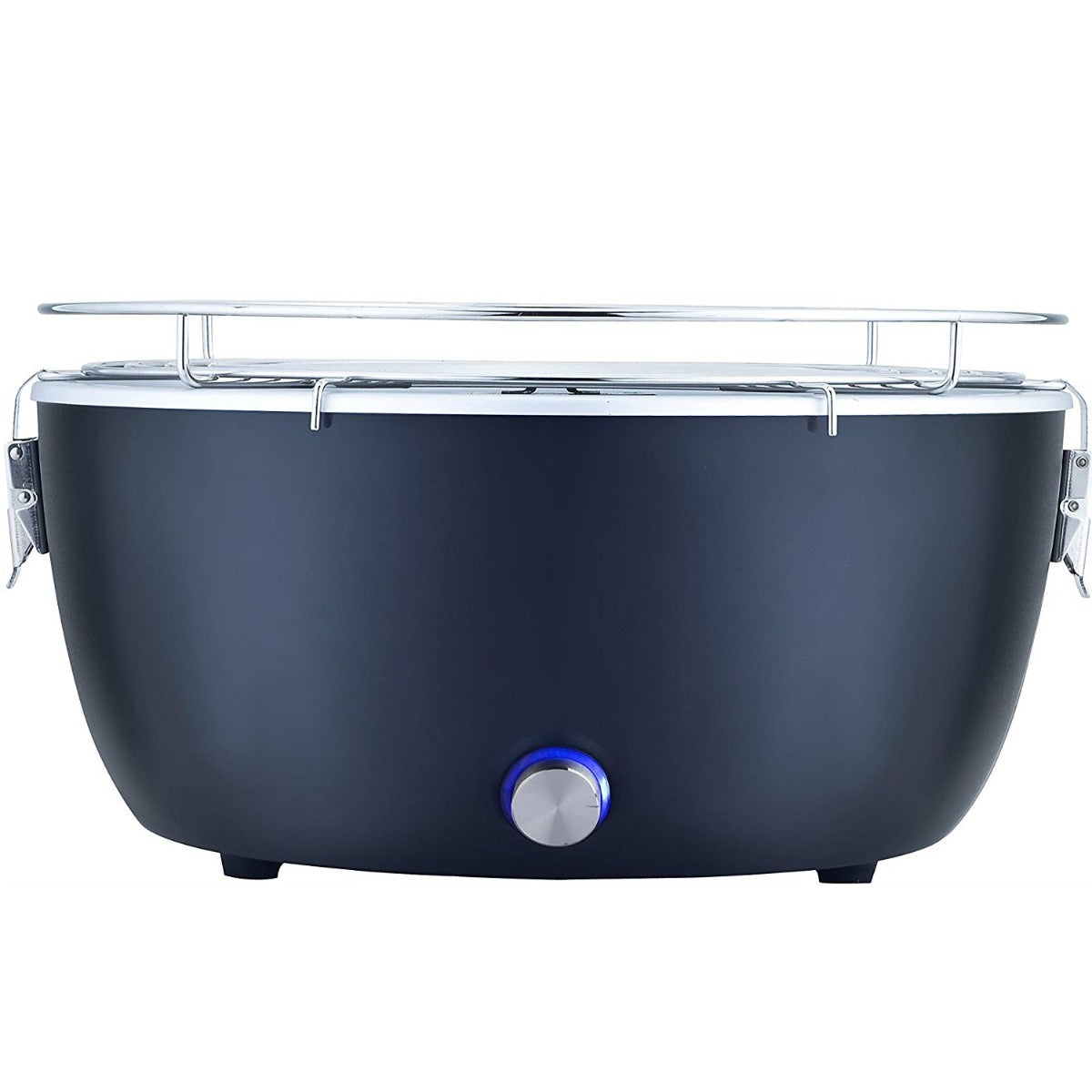 Bistecchiera portatile per BBQ, corpo scuro con manopola blu