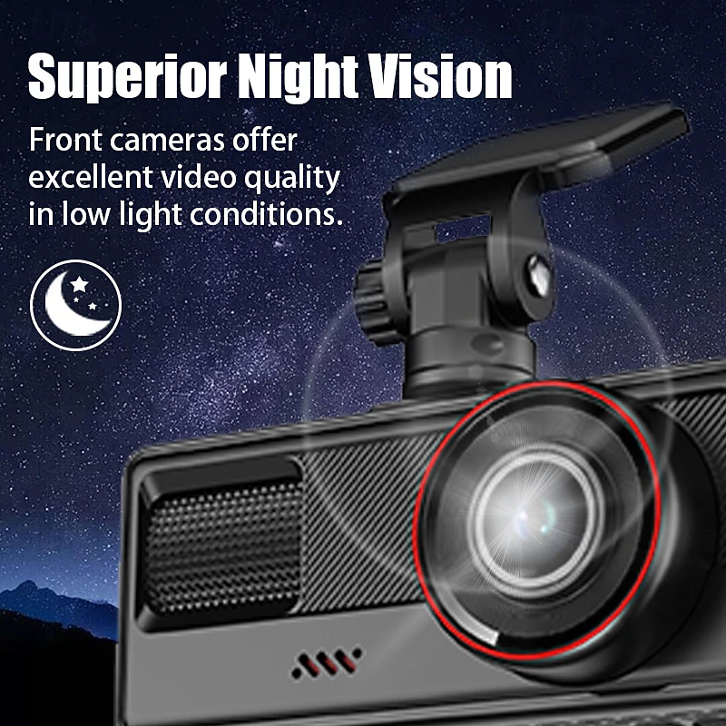 Telecamera dash cam anteriore con obiettivo grande e supporto, nero, dettagli dell’ottica