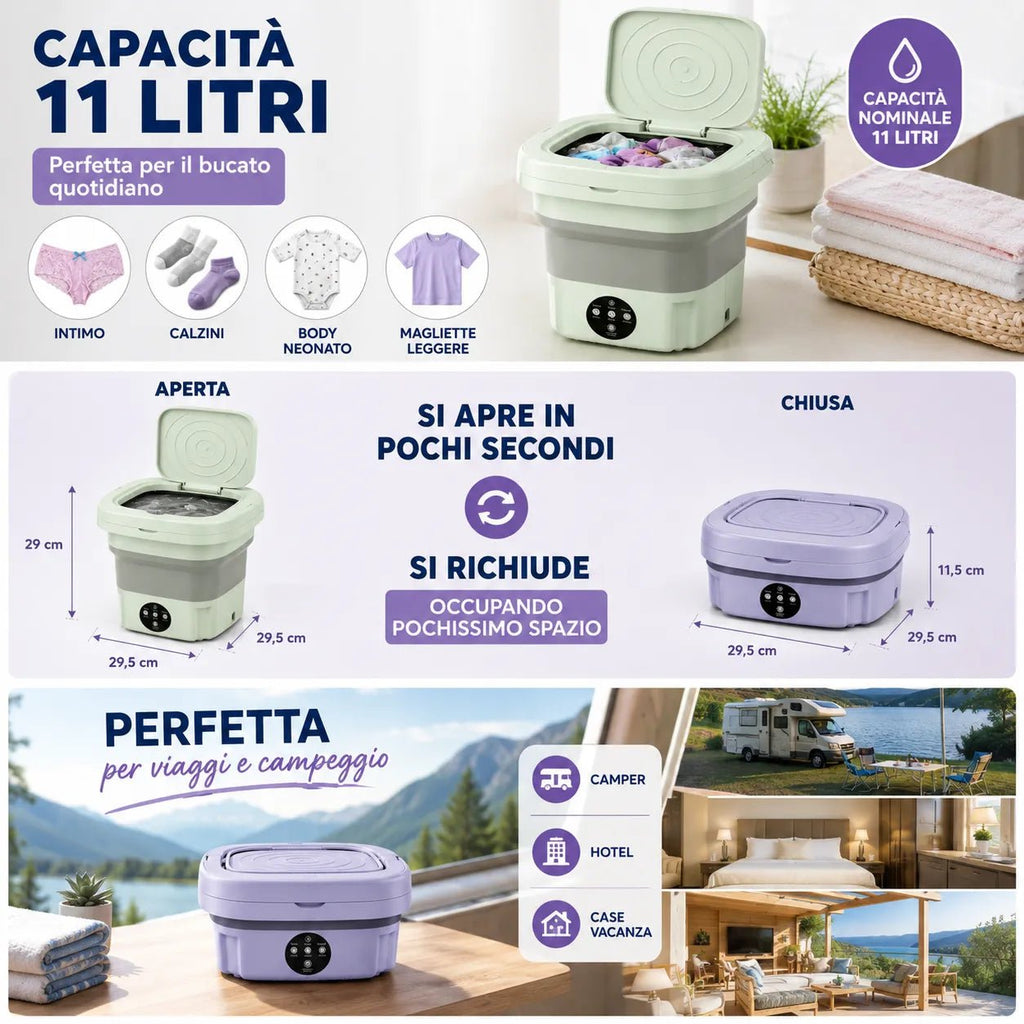 Mini Lavatrice Pieghevole Portatile 11L Multifunzione | Lavatrice Compatta da Campeggio e Viaggio | Cestello di Scarico Incluso - | Prendilo Subito