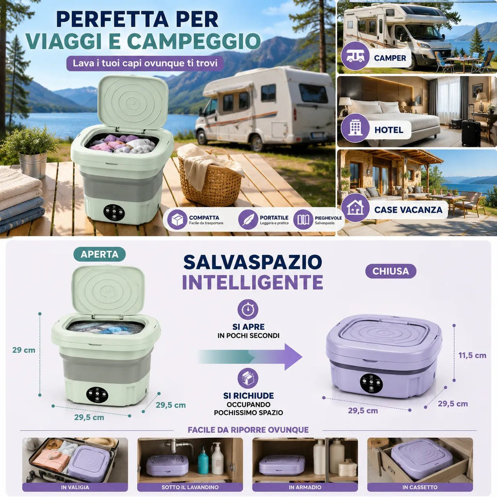 Mini Lavatrice Pieghevole Portatile 11L Multifunzione | Lavatrice Compatta da Campeggio e Viaggio | Cestello di Scarico Incluso - | Prendilo Subito