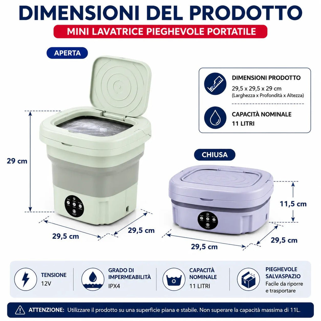 Mini Lavatrice Pieghevole Portatile 11L Multifunzione | Lavatrice Compatta da Campeggio e Viaggio | Cestello di Scarico Incluso - | Prendilo Subito