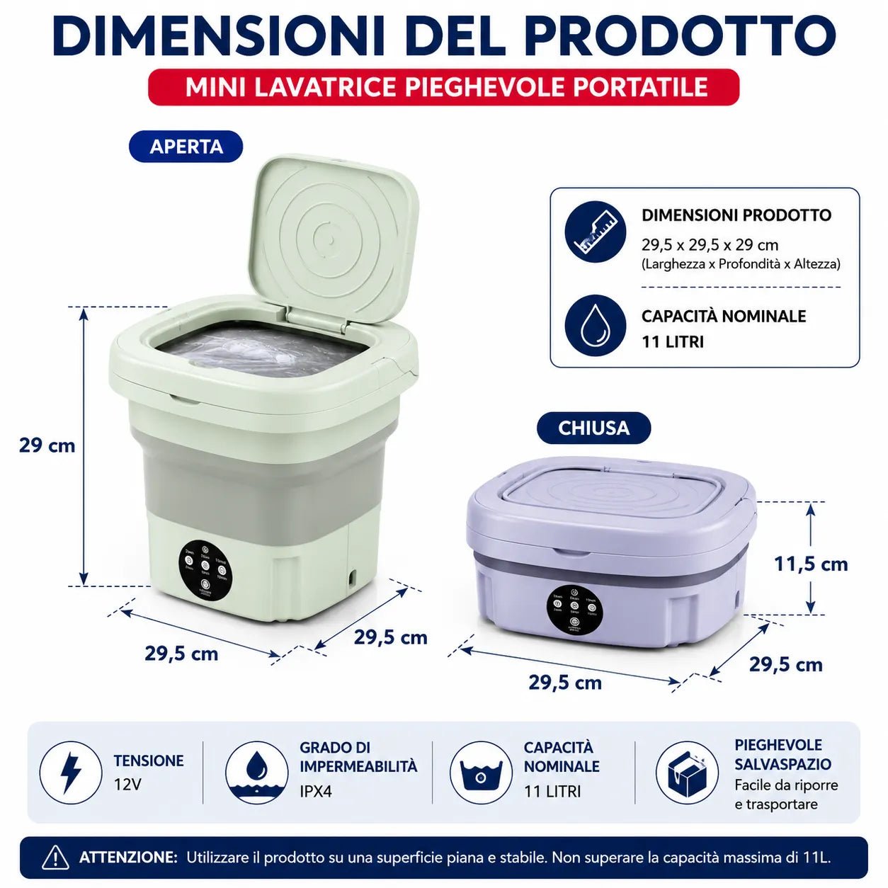 Mini Lavatrice Pieghevole Portatile 11L Multifunzione | Lavatrice Compatta da Campeggio e Viaggio | Cestello di Scarico Incluso - | Prendilo Subito