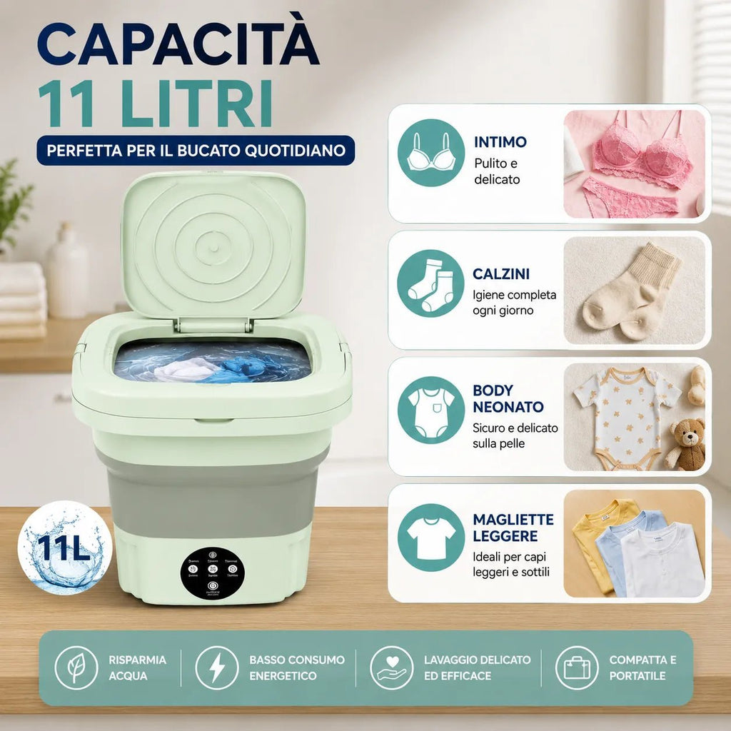 Mini Lavatrice Pieghevole Portatile 11L Multifunzione | Lavatrice Compatta da Campeggio e Viaggio | Cestello di Scarico Incluso - | Prendilo Subito