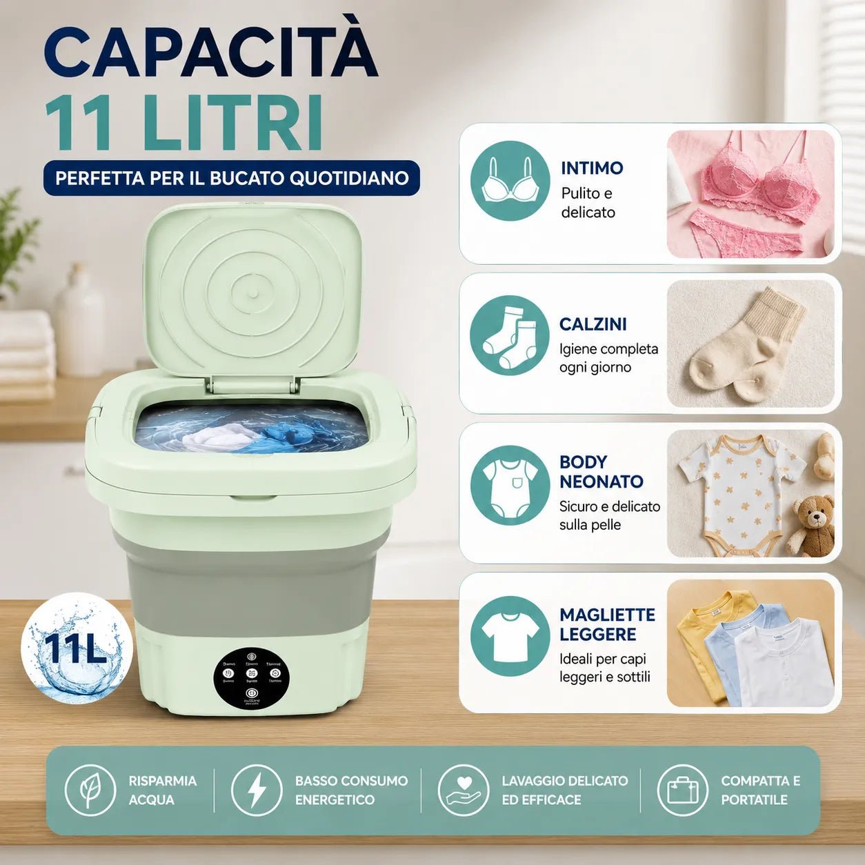 Mini Lavatrice Pieghevole Portatile 11L Multifunzione | Lavatrice Compatta da Campeggio e Viaggio | Cestello di Scarico Incluso - | Prendilo Subito