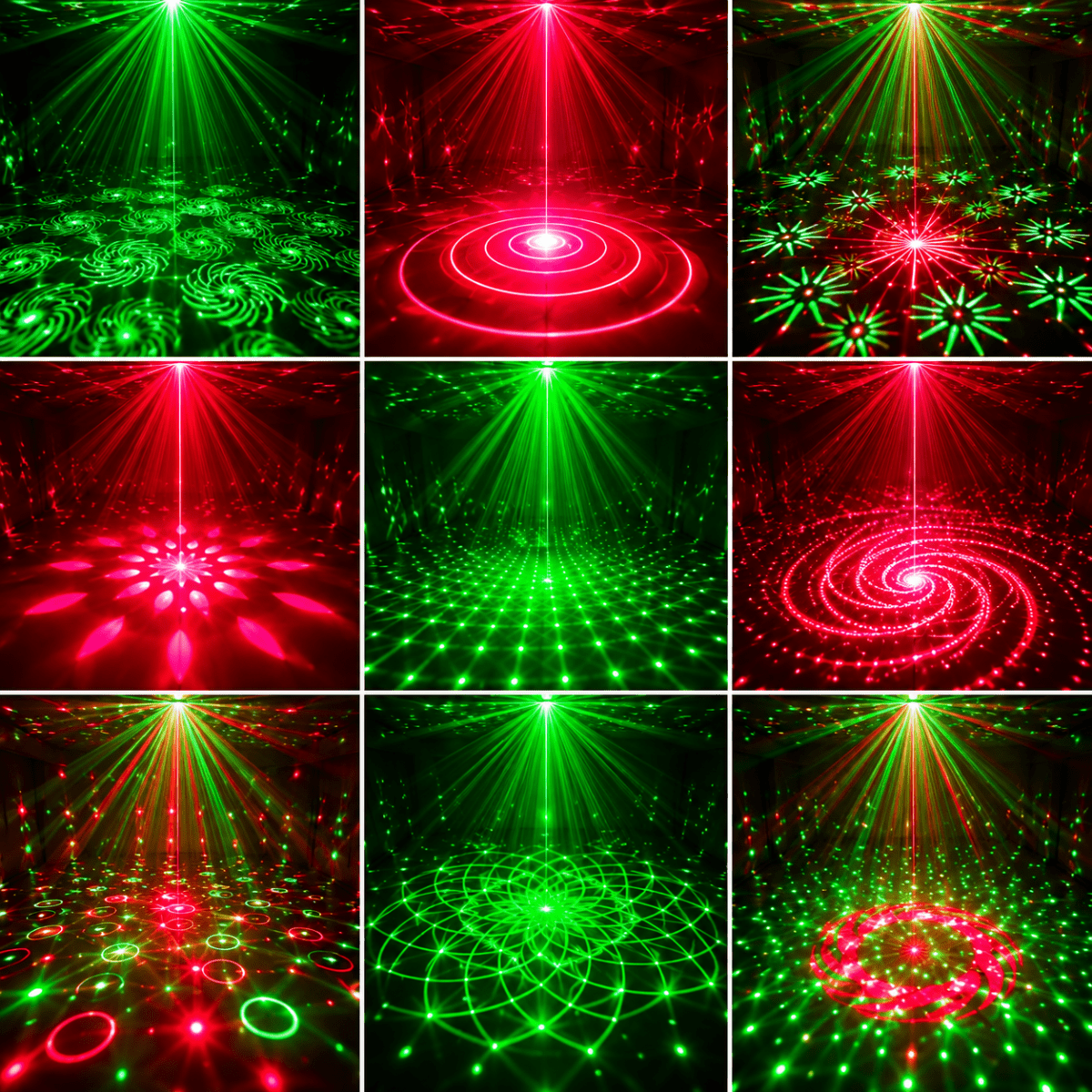 Mini Proiettore Laser Discoteca RGB Rosso e Verde con 32 Motivi e 64 Effetti Dinamici – Luce Party LED con Effetti Stelle, Cerchi e Disegni Luminosi per Feste, DJ, Karaoke e Discoteca - | Prendilo Subito