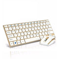Mini tastiera wireless compatta con mouse 2.4GHz, tasti bianchi e cornice beige