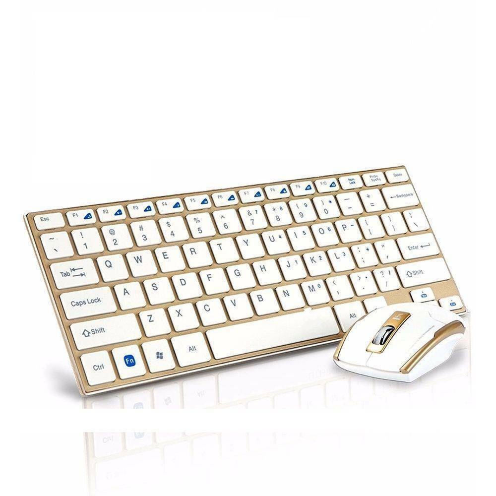 Mini tastiera wireless compatta con mouse 2.4GHz, tasti bianchi e cornice beige