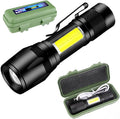 Torcia LED tascabile nera con custodia verde, luce gialla COB