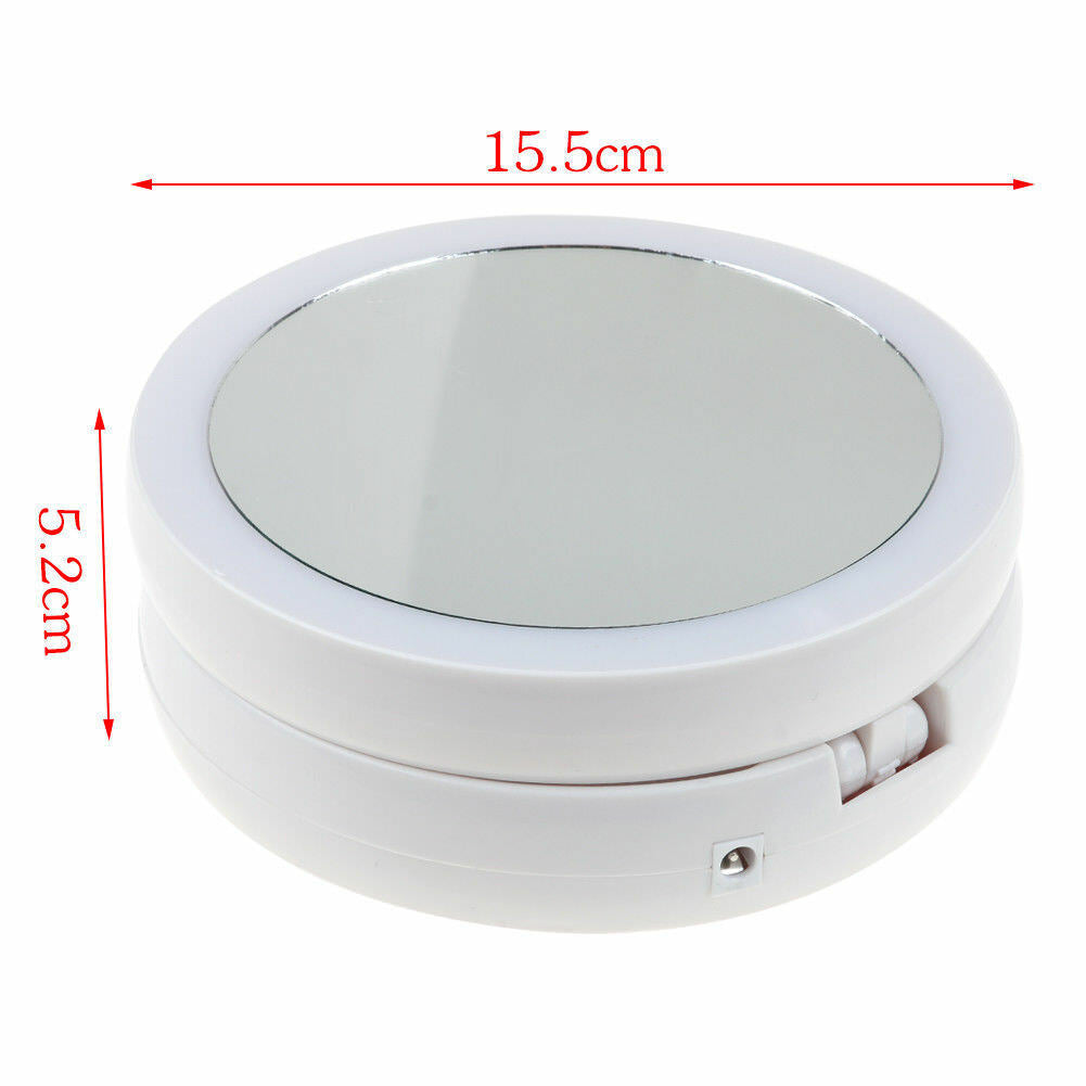 Specchio rotondo da trucco bianco con bordo luminoso LED e pulsante sul basamento