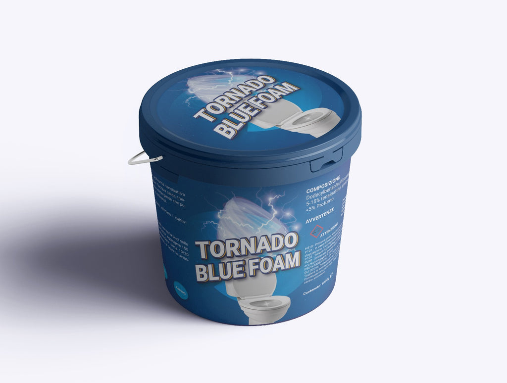 Secchiello detergente schiuma blu Tornado Blue Foam, vista dall’alto