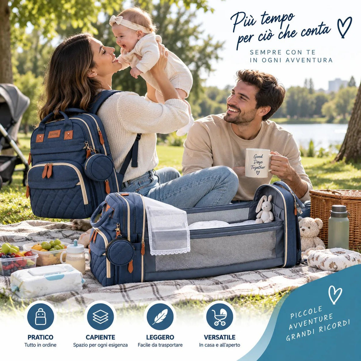 Nuvéa® MomBag 3in1 – Zaino Mamma Multifunzione Porta Biberon, Portaciuccio, Porta USB e Accessori – Nero, Grigio e Blu - | Prendilo Subito