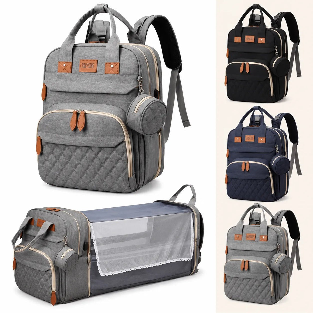 Nuvéa® MomBag 3in1 – Zaino Mamma Multifunzione Porta Biberon, Portaciuccio, Porta USB e Accessori – Nero, Grigio e Blu - | Prendilo Subito