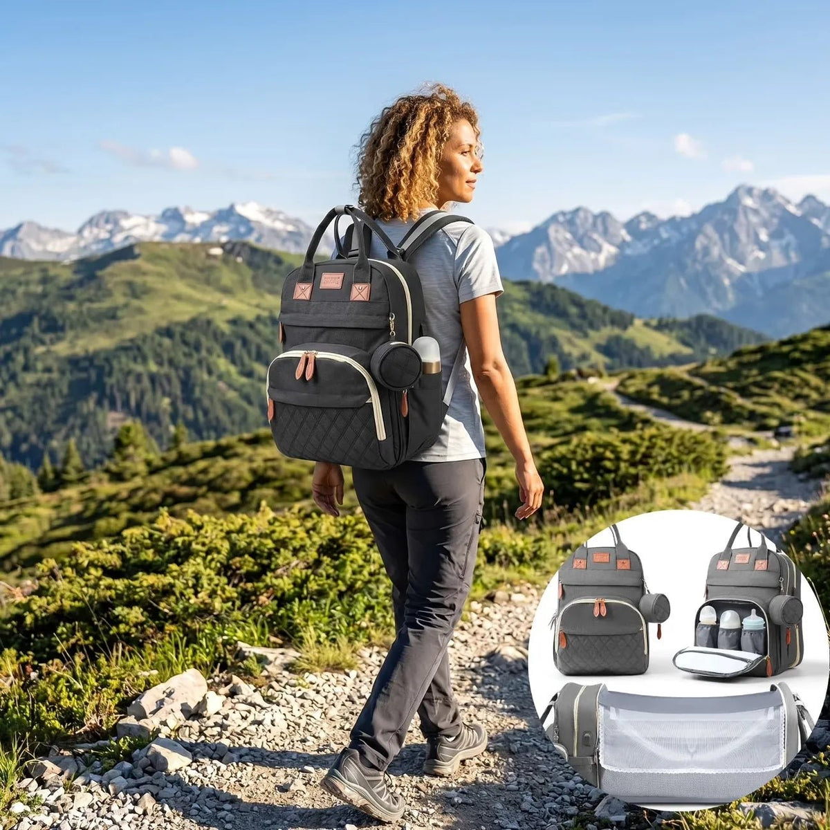 Nuvéa® MomBag 3in1 – Zaino Mamma Multifunzione Porta Biberon, Portaciuccio, Porta USB e Accessori – Nero, Grigio e Blu - | Prendilo Subito