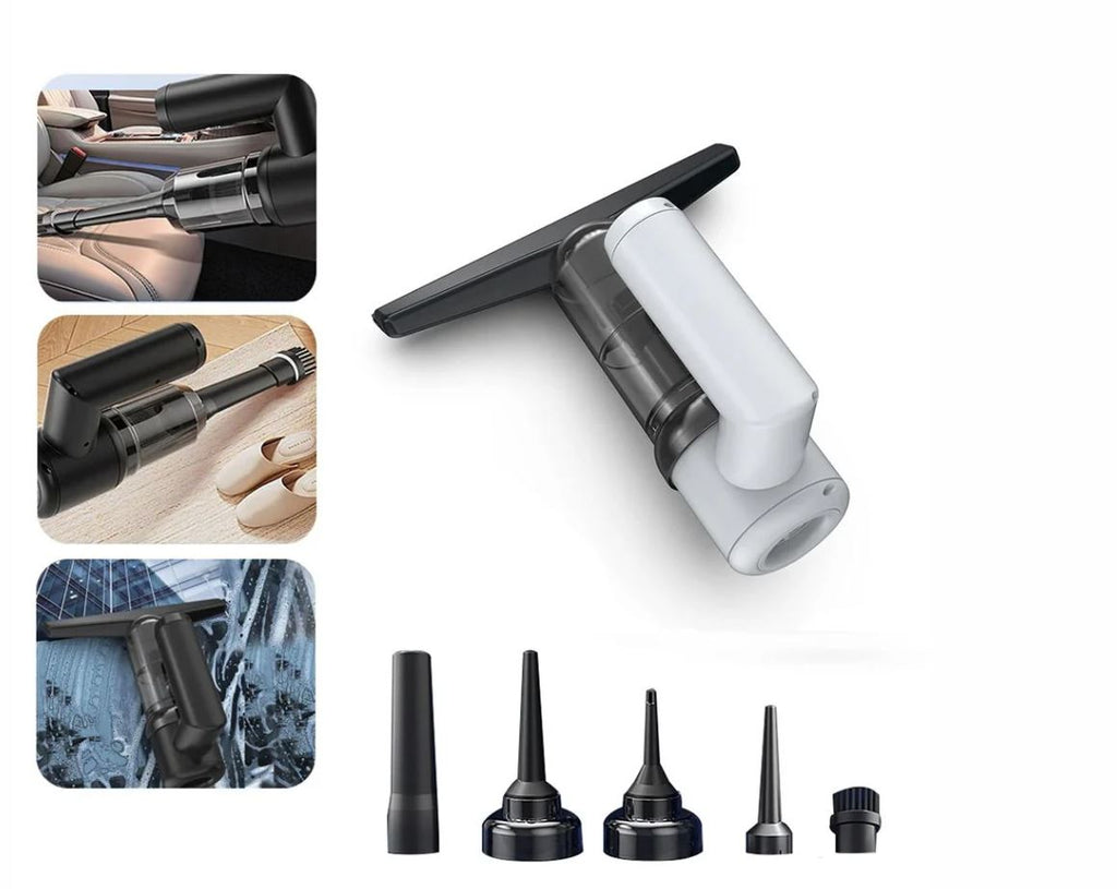Aspirapolvere portatile bianco con bocchetta e 5 ugelli/accessori neri