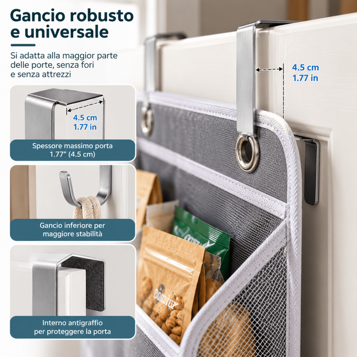 Organizer da Porta Salvaspazio 10 Tasche – Portaoggetti Sospeso con 5 Scomparti Frontali e 5 Tasche Laterali in Rete, 147 × 40 × 14 cm - | Prendilo Subito