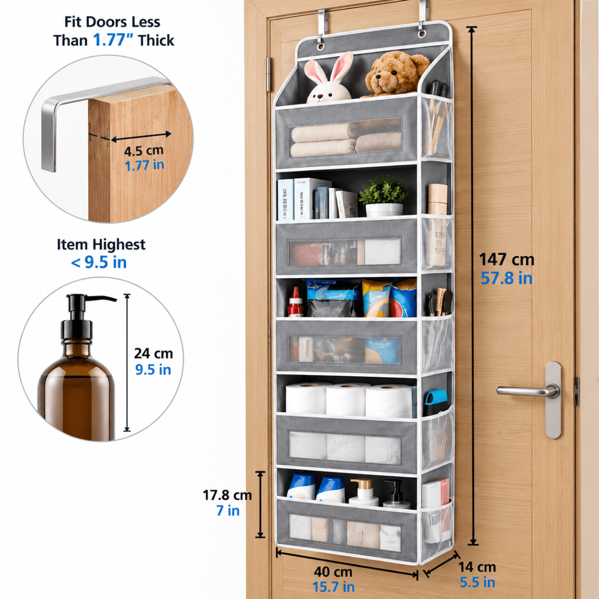 Organizer da Porta Salvaspazio 10 Tasche – Portaoggetti Sospeso con 5 Scomparti Frontali e 5 Tasche Laterali in Rete, 147 × 40 × 14 cm - | Prendilo Subito