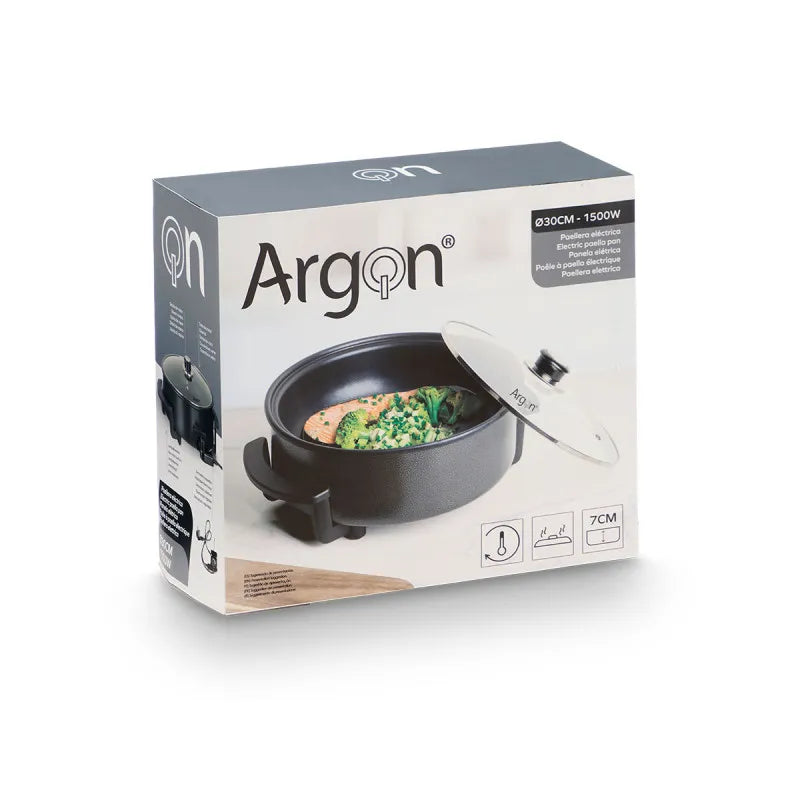 Padella elettrica Argon Ø30 cm con coperchio in vetro, in scatola