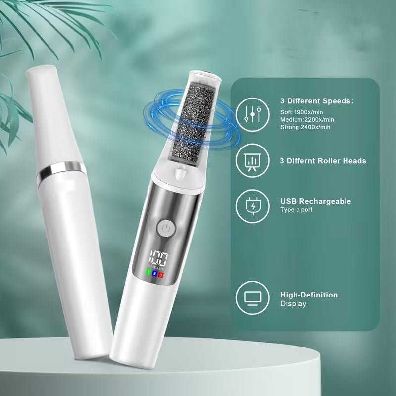 Pedicure Elettrico Professionale per Piedi – Lima Elettrica per Calli e Talloni – Rimuovi Pelle Morta – 3 Rulli Abrasivi – Display LED – Luce LED – Ricarica USB - | Prendilo Subito