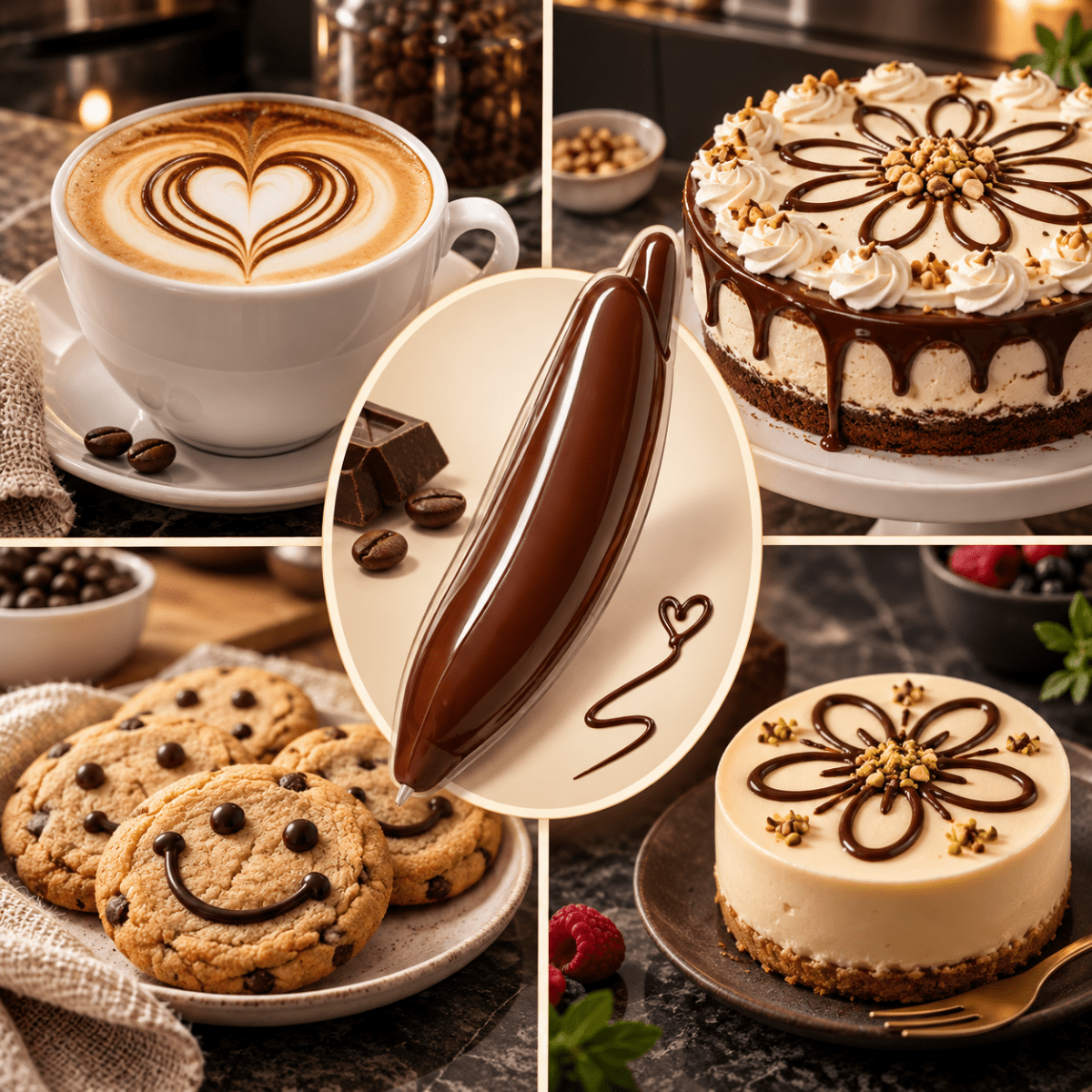 Penna Decorativa Alimentare per Caffè, Cappuccino, Latte e Dolci, Dosatore per Disegni con Cioccolato e Creme, Capacità 3,5 ml – Colori Assortiti - | Prendilo Subito