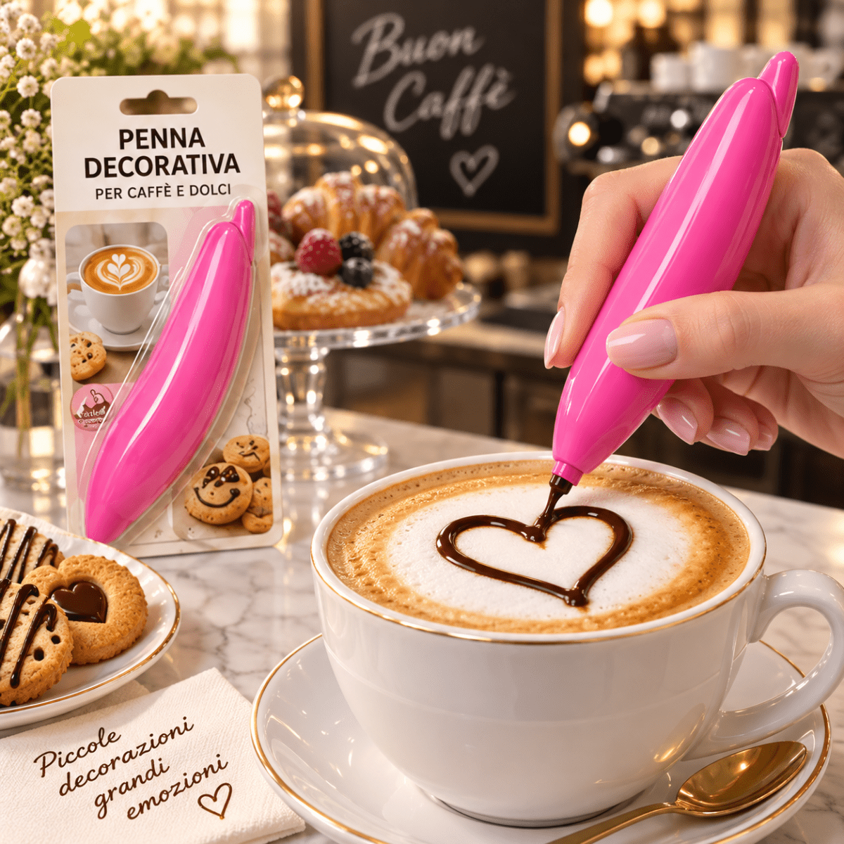 Penna Decorativa Alimentare per Caffè, Cappuccino, Latte e Dolci, Dosatore per Disegni con Cioccolato e Creme, Capacità 3,5 ml – Colori Assortiti - | Prendilo Subito