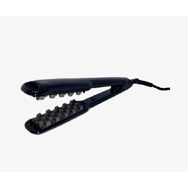 Piastra per capelli ondulati nera con griglia a denti e cavo nero