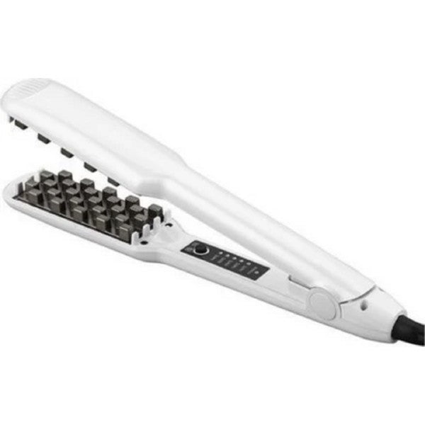 Piastra per capelli ondulati bianca con griglia in rilievo e pannello digitale
