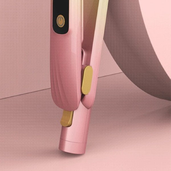 Piastra per capelli 2in1 rosa e blu con appoggio e comandi sul pannello