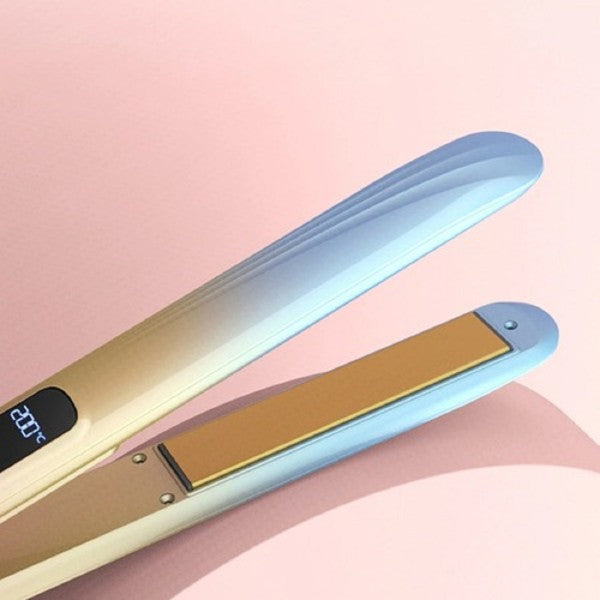 Piastra per capelli 2in1 con piastre blu e rivestimento oro, profilo sottile