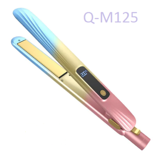 Piastra per capelli 2in1 Q-M125 rosa e blu con piastre rivestite color oro