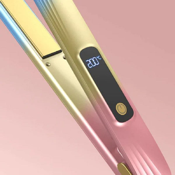 Piastra per capelli 2in1 rosa e blu con display LCD blu e pulsante dorato