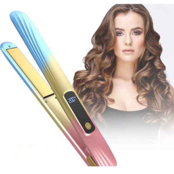 Piastra per capelli 2in1 in ceramica portatile rosa e blu con display LCD