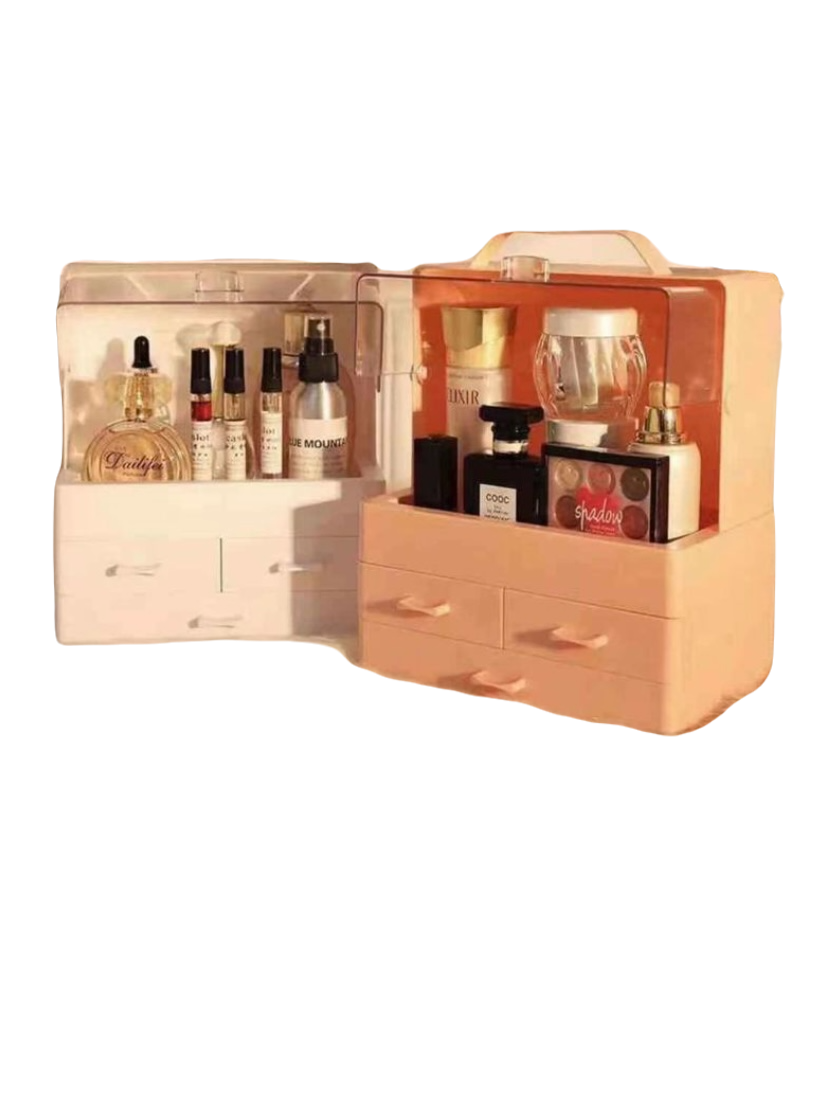 Organizer per cosmetici a 3 cassetti bianco con scomparti e maniglia antipolvere