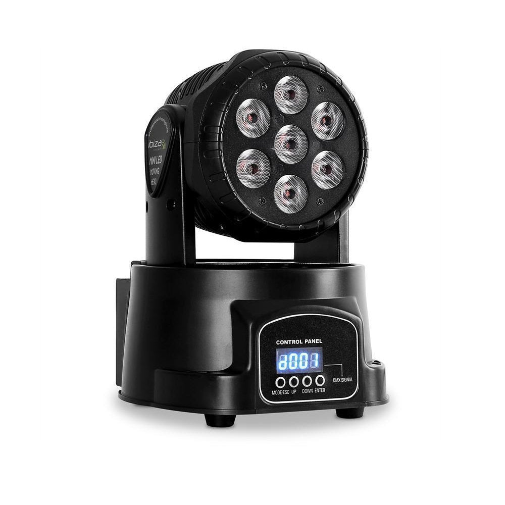 Testa mobile LED nera con 7 LED circolari e pannello di controllo con display