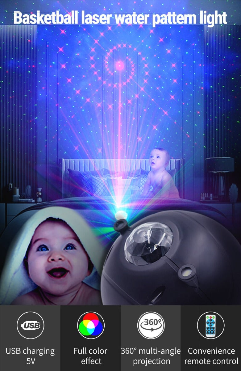 Proiettore laser grigio con proiezione colorata e telecomando