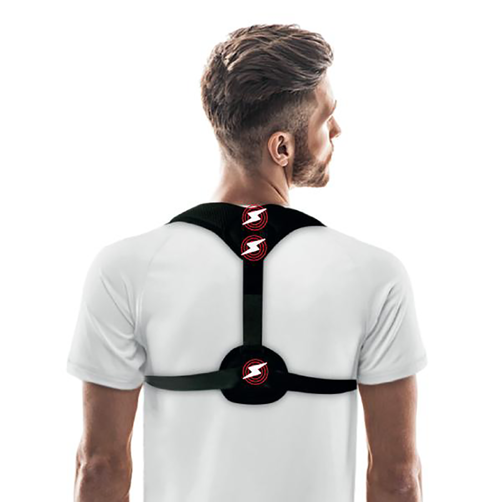 Correttore di postura magnetico nero con fascia sul torace e supporto dorsale