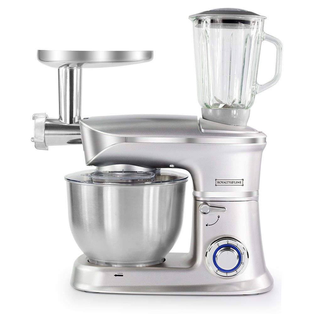 Robot da cucina tritacarne 3 in 1 con ciotola in acciaio e frullatore argento