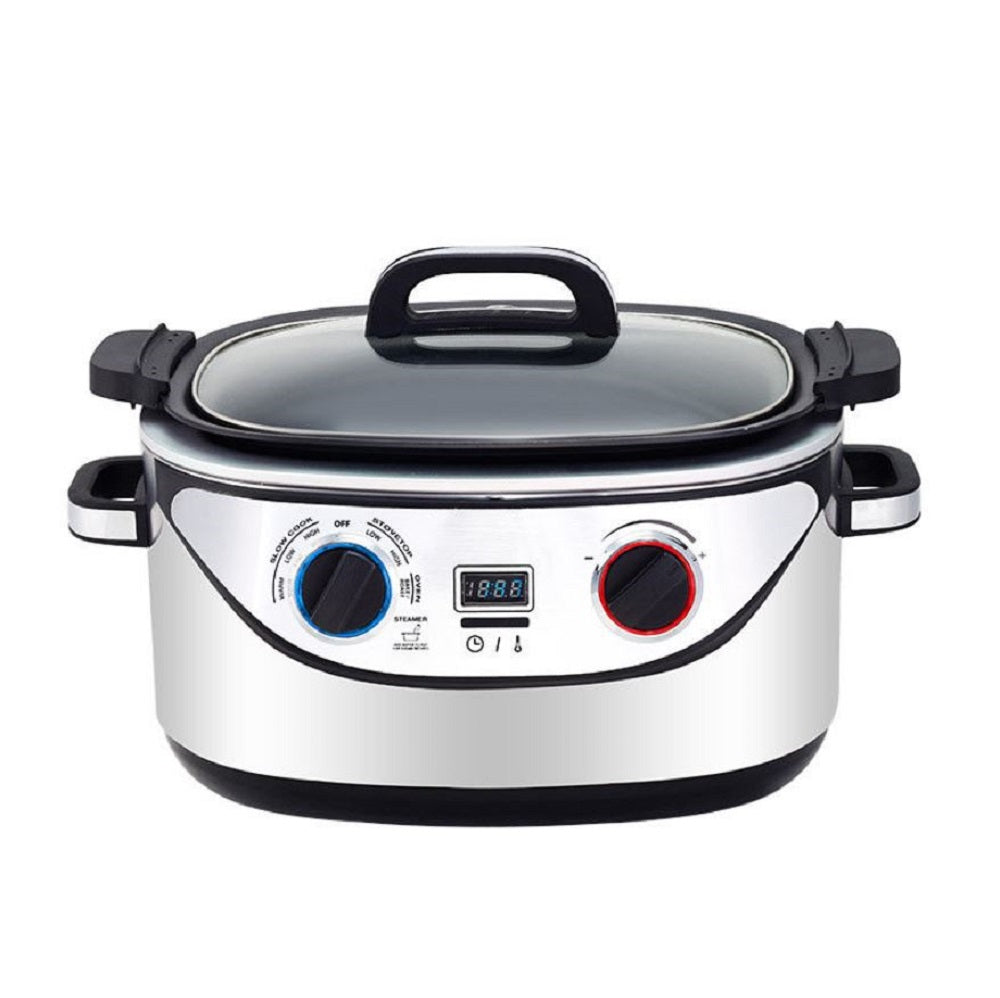 Cucina multifunzione 5 in 1 con coperchio e comandi, base bianca e nera, 5,6 L