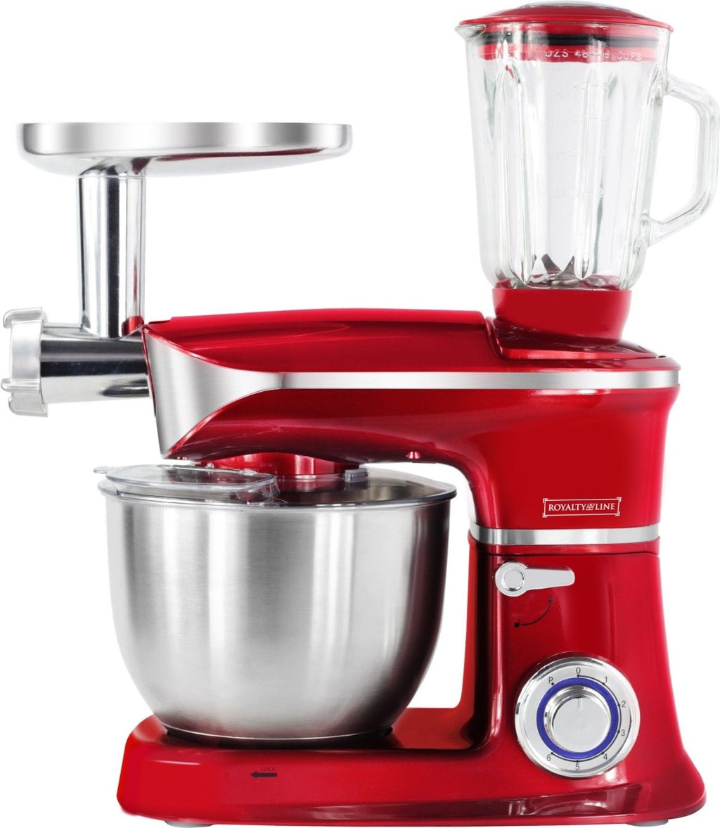 Robot da cucina tritacarne 3 in 1 con ciotola in acciaio e frullatore rosso