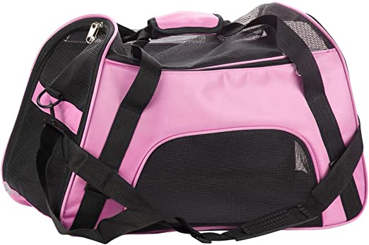 Borsa trasporto per piccoli animali rosa, laterali in rete e tracolla con fibbia di sicurezza