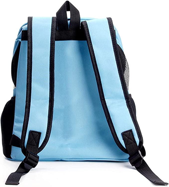 Trasportino zaino per cani e gatti blu con spallacci regolabili e tessuto nero